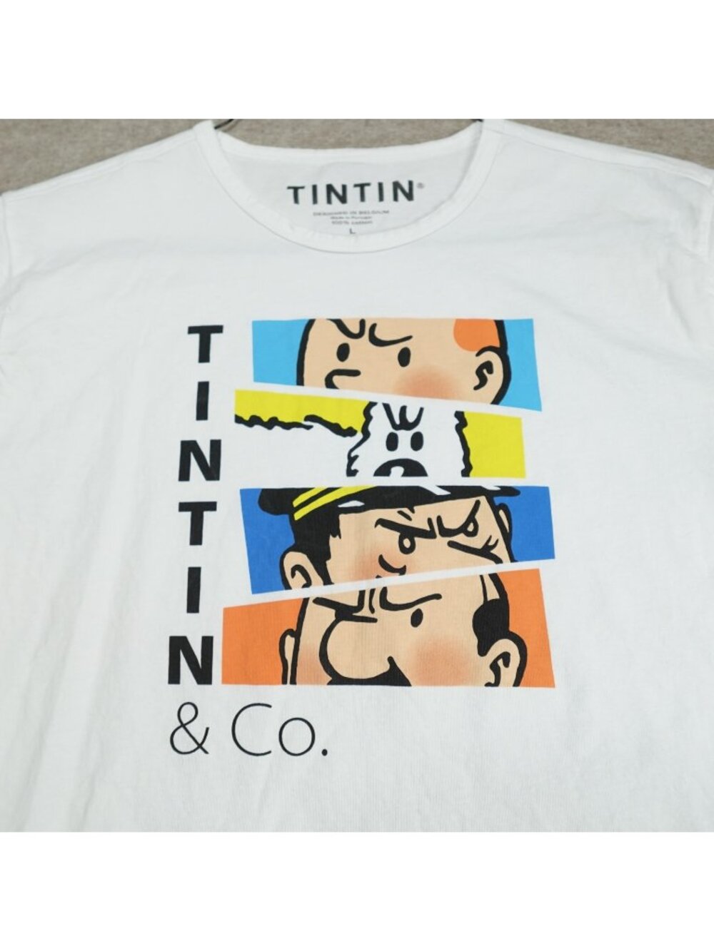TinTin Shirt Large White 100% Cotton Made in Portugal